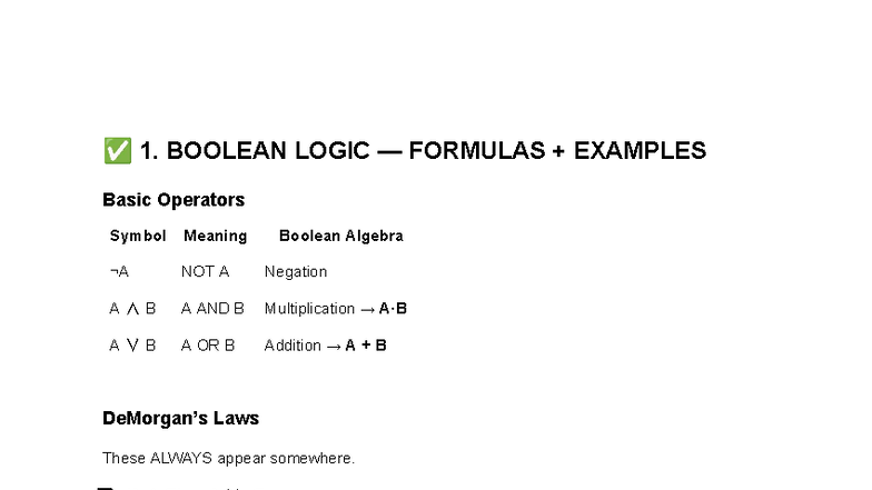 ITM207 Boolean Logic & Number Systems Formulas & Examples - Studocu