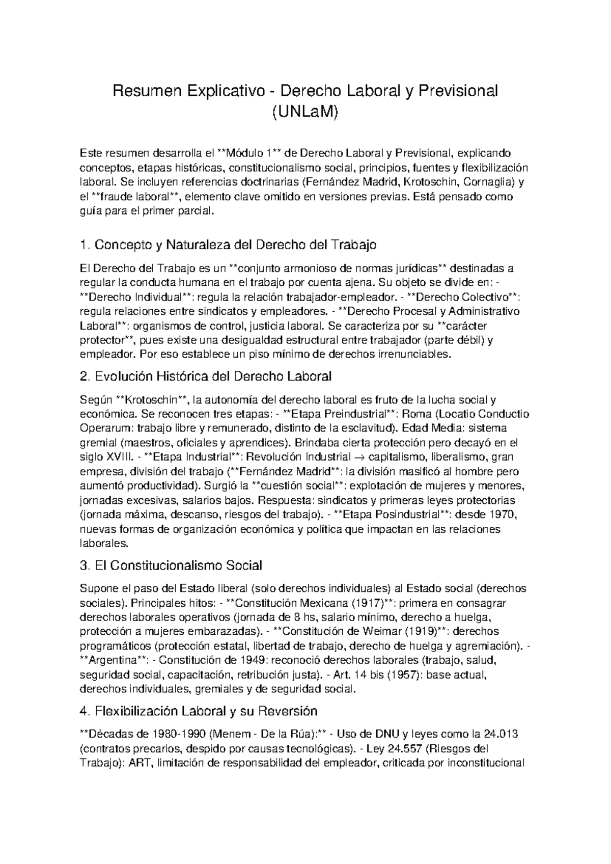 Resumen Académico de Derecho Laboral y Previsional (UNLaM) - Studocu