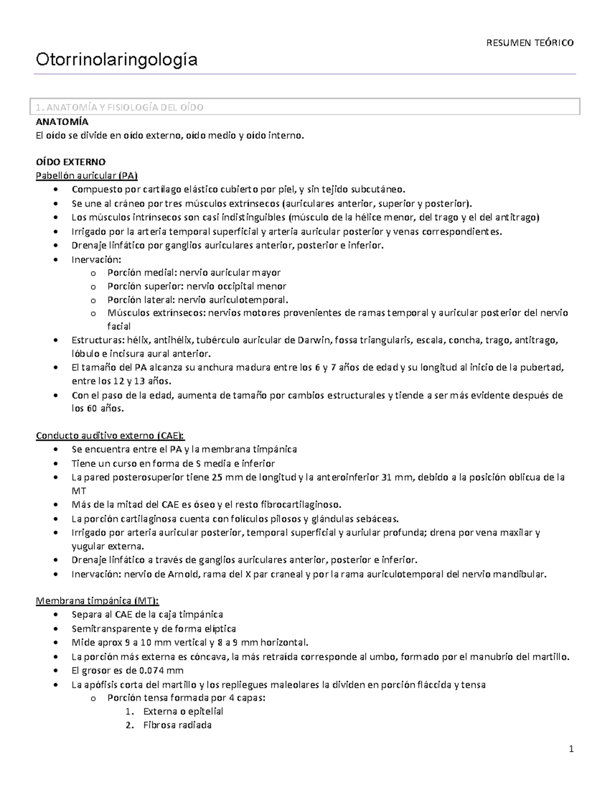 Resumen de Anatomía y Fisiología del Oído y Nariz (Otorrinolaringología) - Document Preview