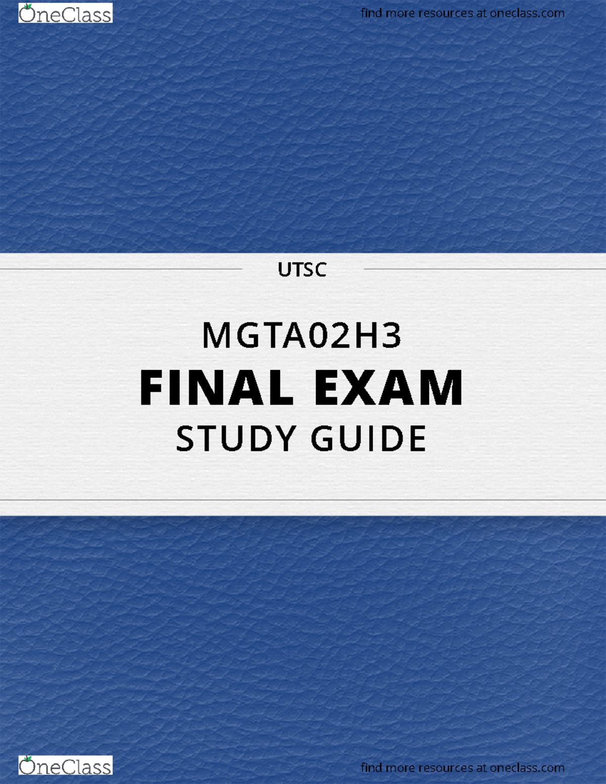 MGTA02 1.pdf - Good Luck! - UTSC MGTA02H FINAL EXAM STUDY GUIDE find ...