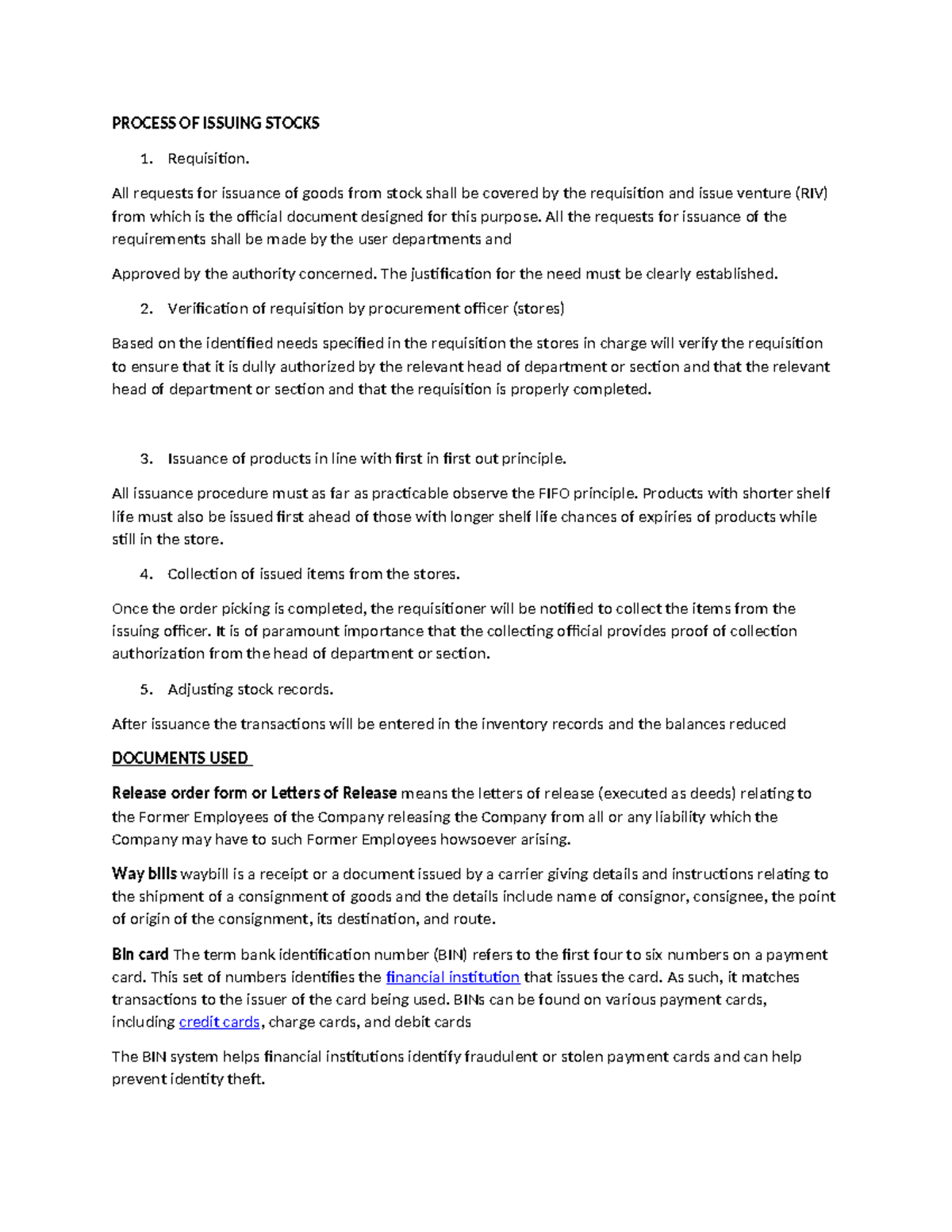 Inventory Management Process: Issuing and Receiving Stocks - Studocu