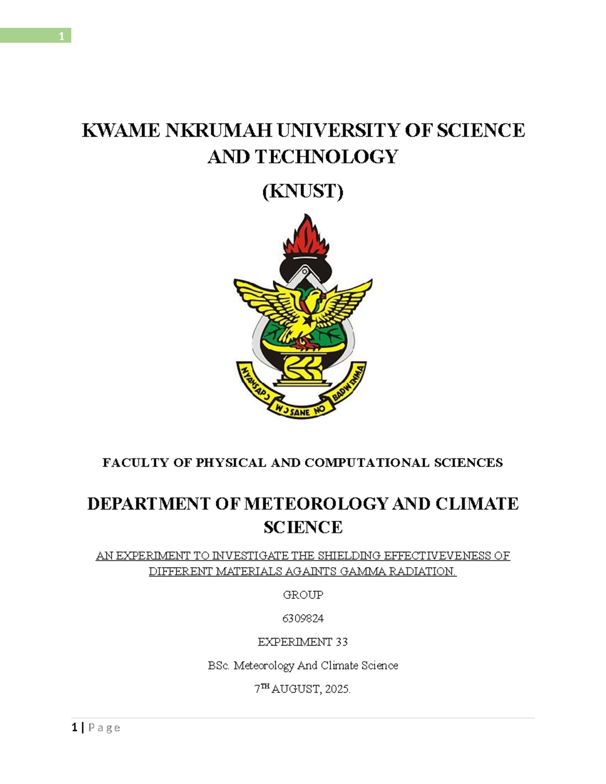 Experiment 43 - KWAME NKRUMAH UNIVERSITY OF SCIENCE AND TECHNOLOGY ...
