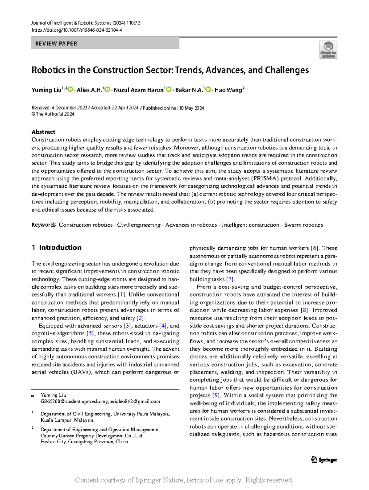 Robotics in the Construction Sector: Trends, Advances, and Challenges ...
