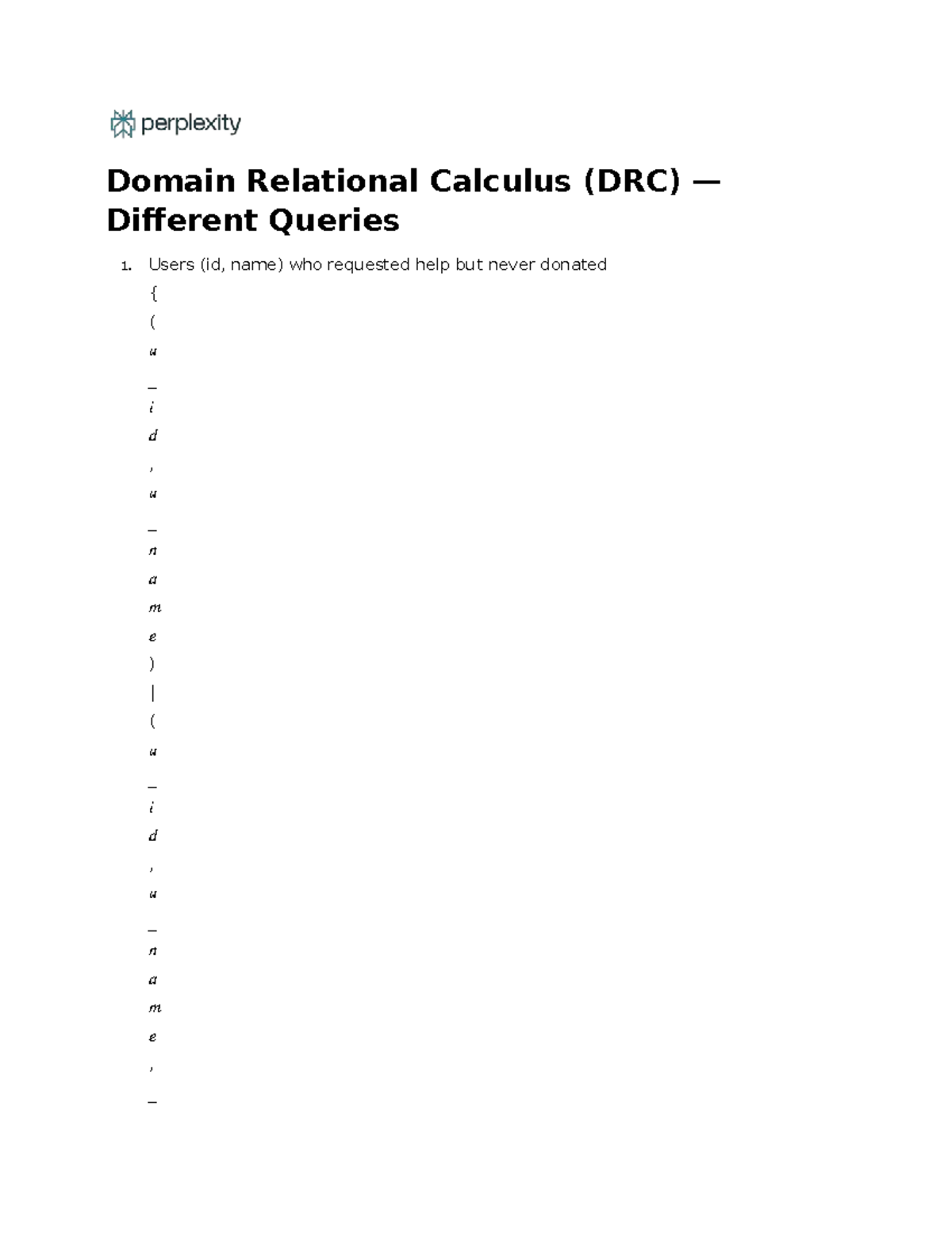 Domain Relational Calculus (DRC) - Various Queries Explained - Studocu