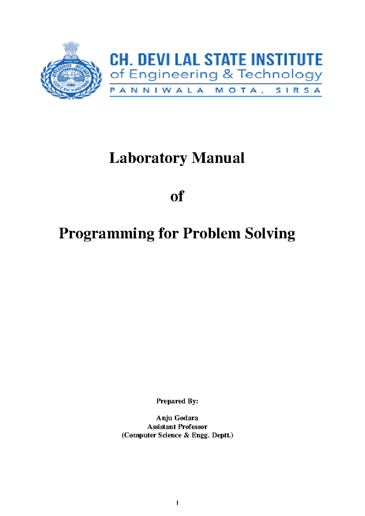 Laboratory Manual PPS cse updated - Laboratory Manual of Programming ...