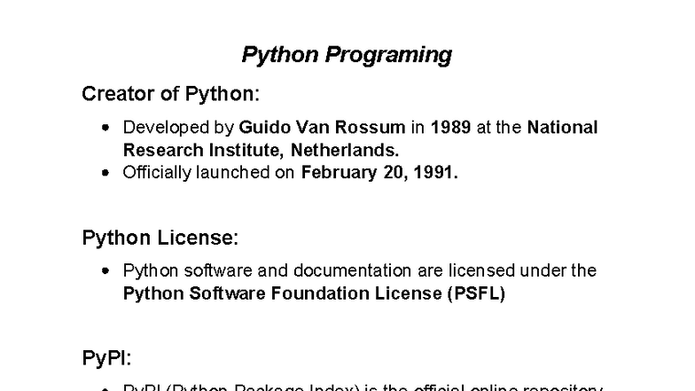 Python Programming: Key Concepts and Features Overview - Studocu