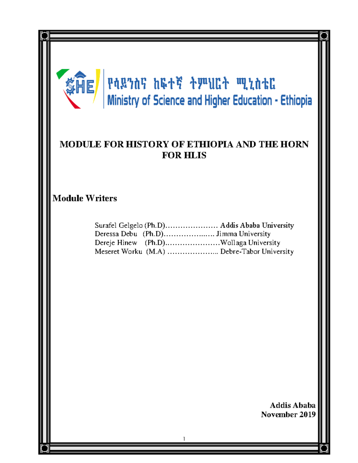 Module FOR History OF Ethiopia AND THE HORN FOR HLIS Dec 5 2019 ...