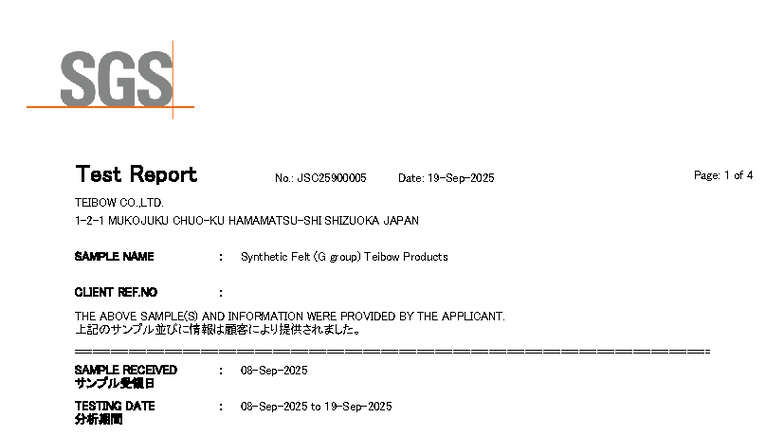 Test Report JSC25900005: Synthetic Felt Analysis Results - Studocu
