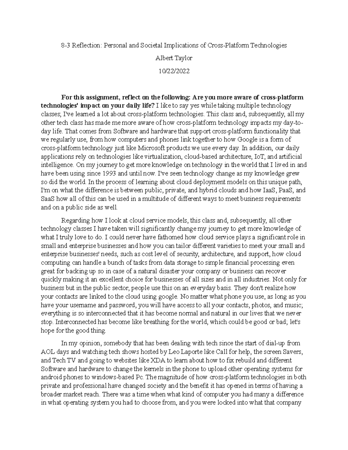 8-3 Reflection: Impact of Cross-Platform Technologies on Society - Studocu