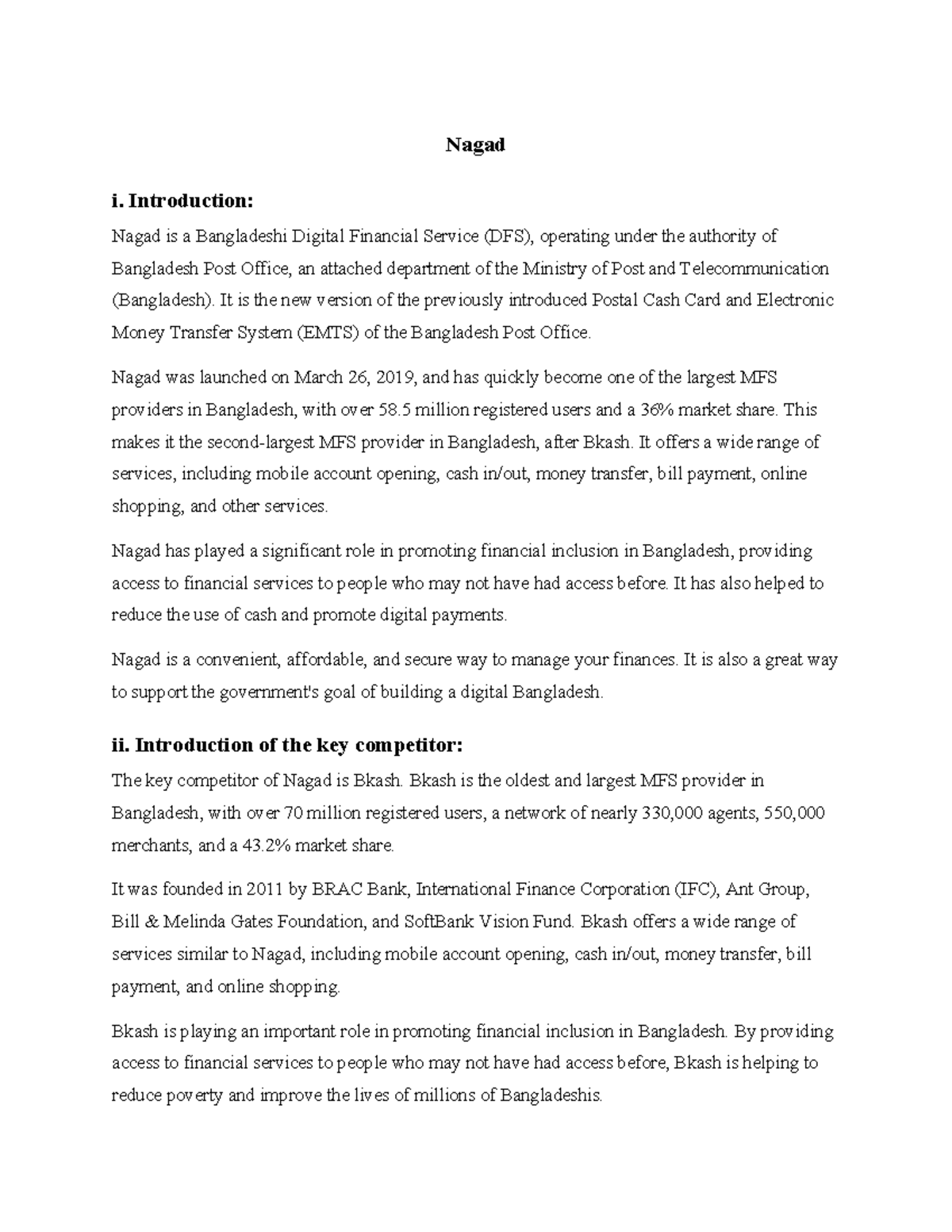 NAGAD Digital Financial Service Overview and Competitive Analysis - Studocu
