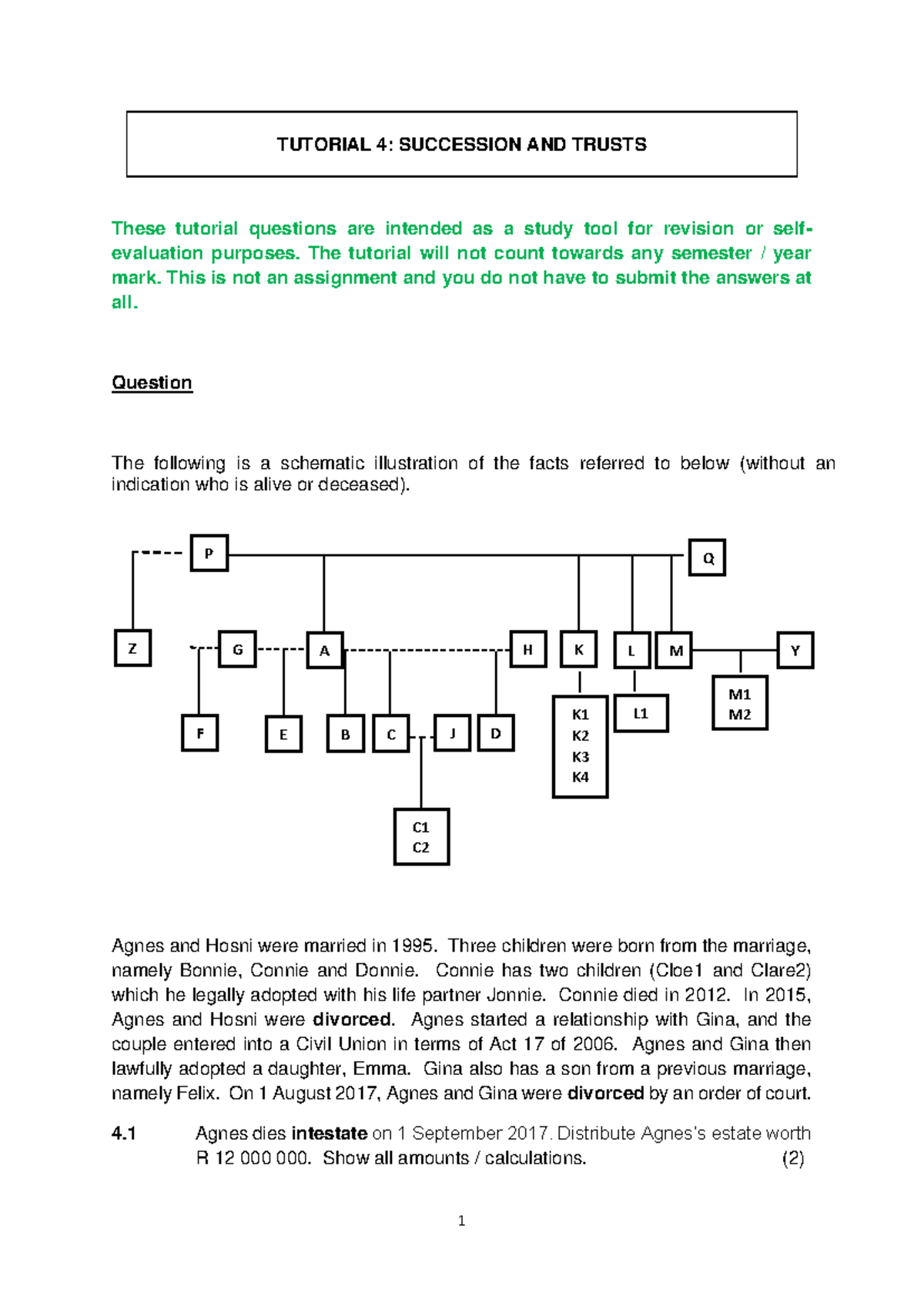 Tutorial Questions - Sucession - TUTORIAL 4: SUCCESSION AND TRUSTS ...