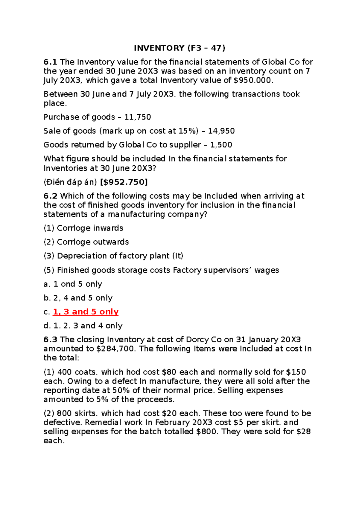 Inventory valuation and financial statements analysis (F3 47) - Studocu