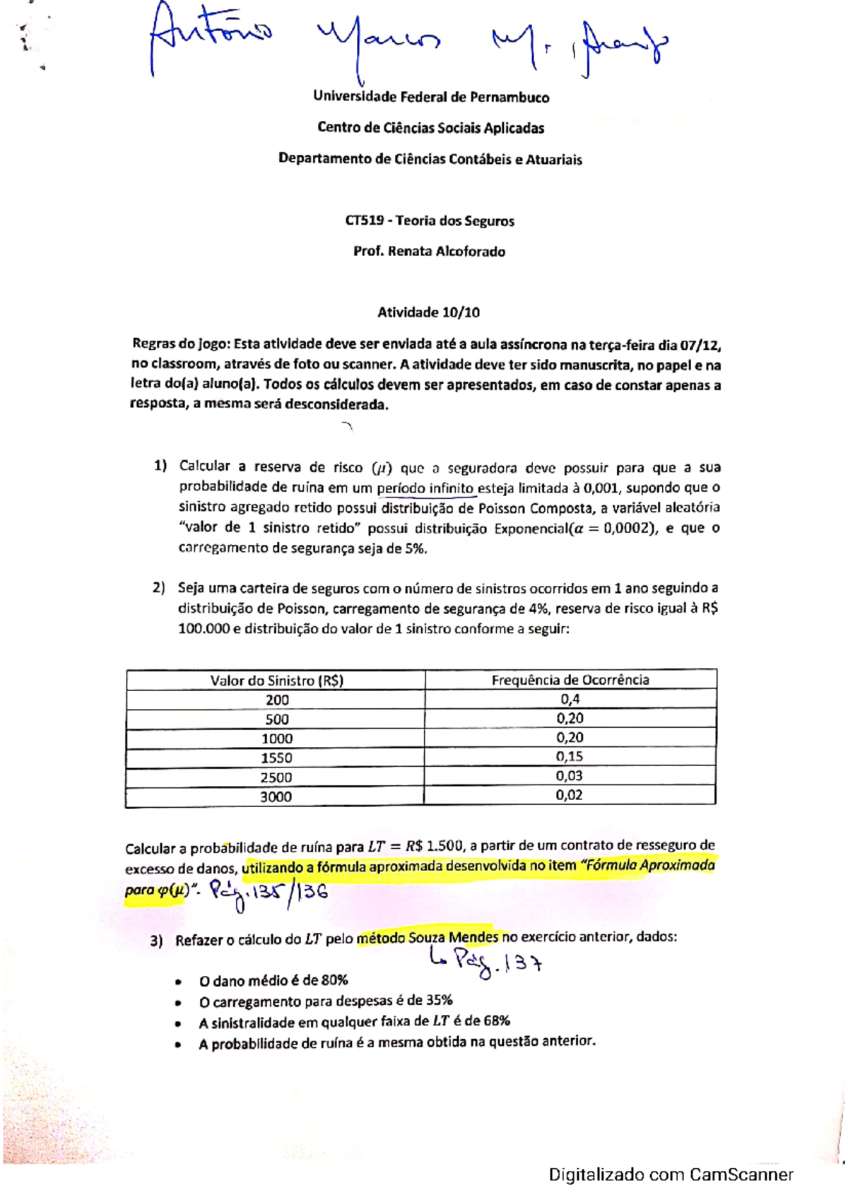 Atividade 10 - Cálculos de Risco e Probabilidade na Teoria dos Seguros ...