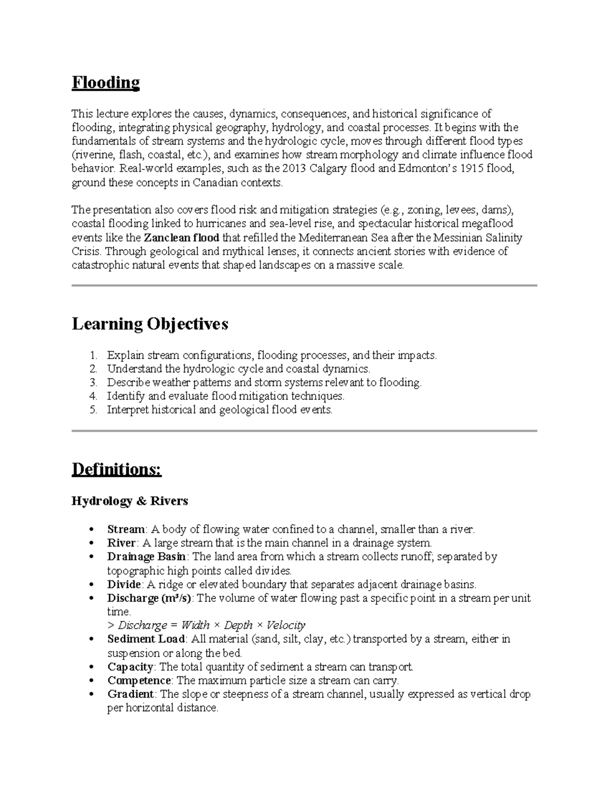 GEOG 101: Flooding Lecture Summary and Key Concepts - Studocu