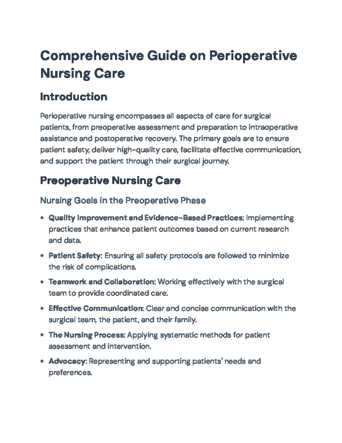 Perioperative Nursing Care Guide: Preoperative to Postoperative ...