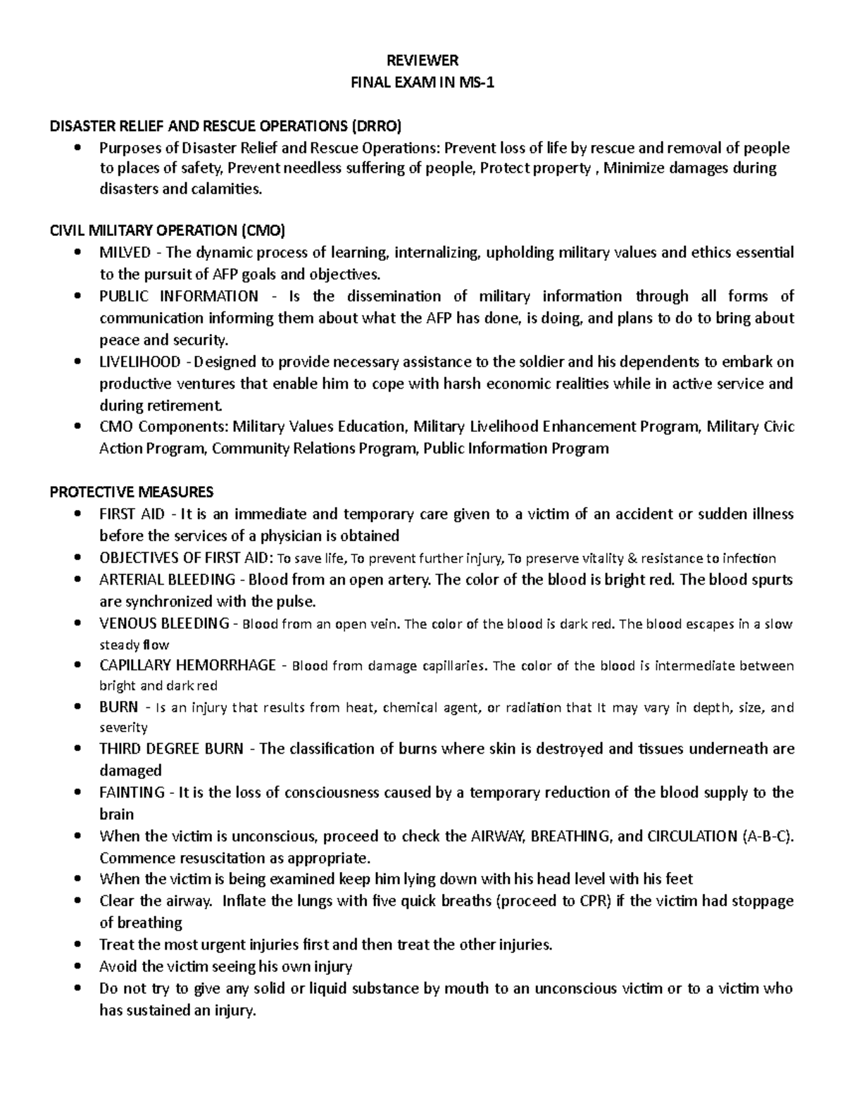 Final Exam Reviewer for MS- Disaster Relief and Rescue Ops - Studocu
