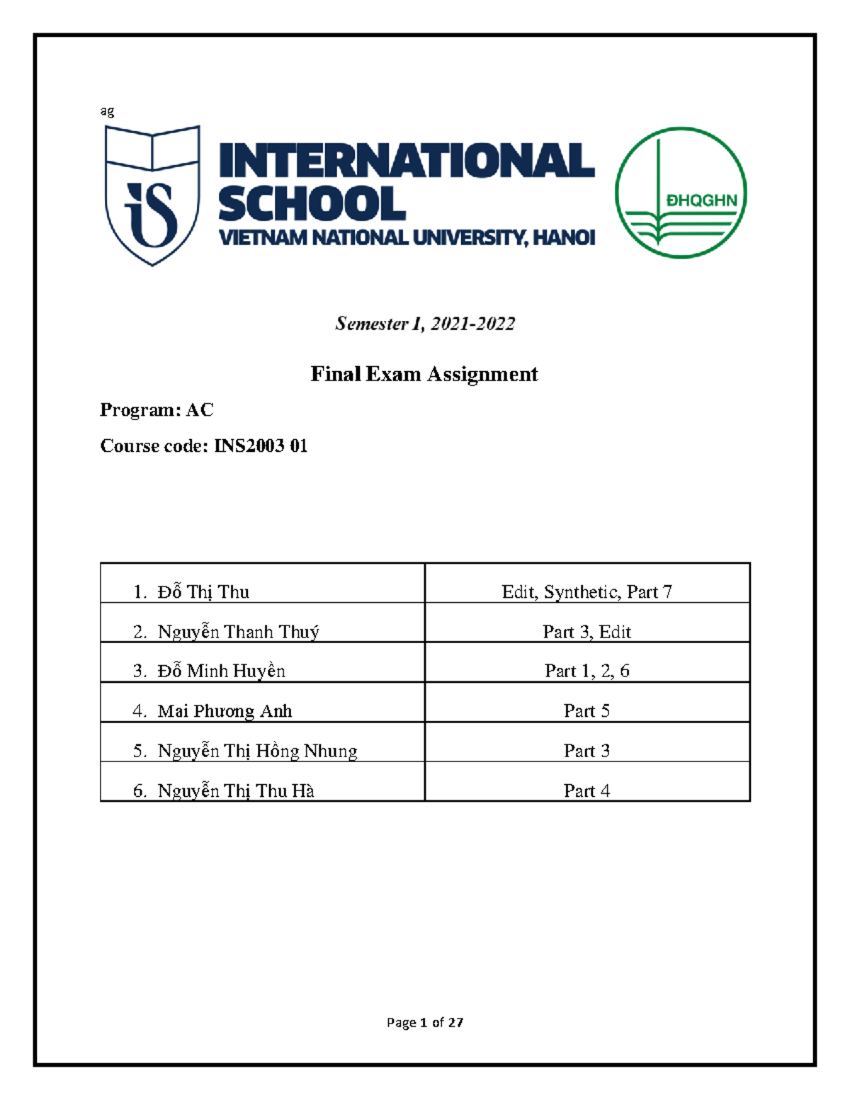 INS2003 01-Group-10 - final - ag Final Exam Assignment Program: AC ...
