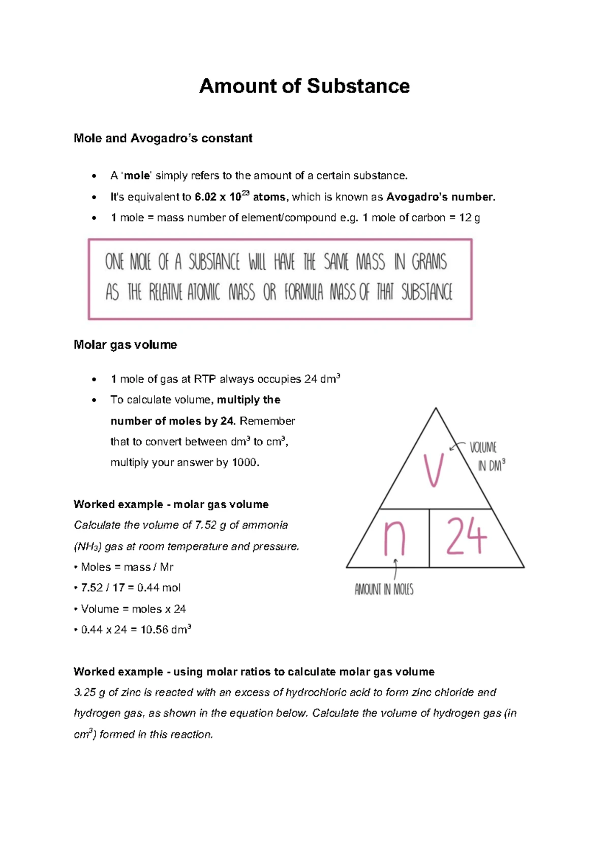 Chemsheets AS-1027: Comprehensive Guide on Amount of Substance - Studocu