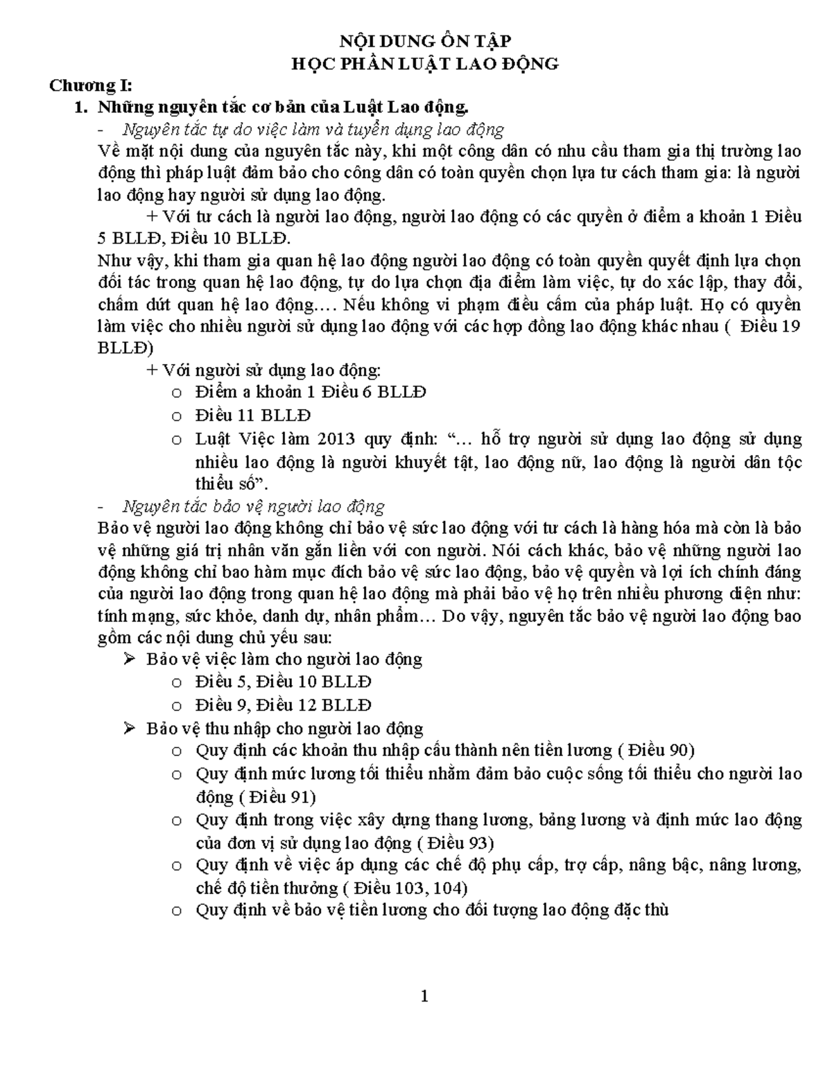 NỘI DUNG ÔN TẬP LUẬT LAO ĐỘNG - Chương I đến Chương XV - Document Preview