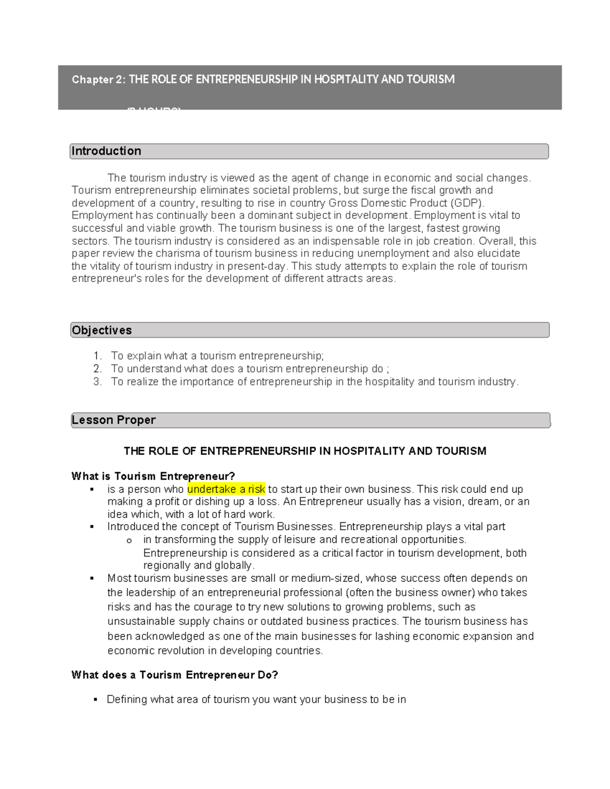 Chapter 2: The Role of Entrepreneurship in Hospitality & Tourism ...