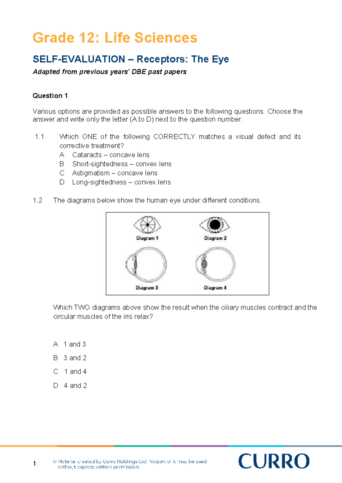 Grade 12 Life Sciences: Receptors - The Eye QP - Studocu