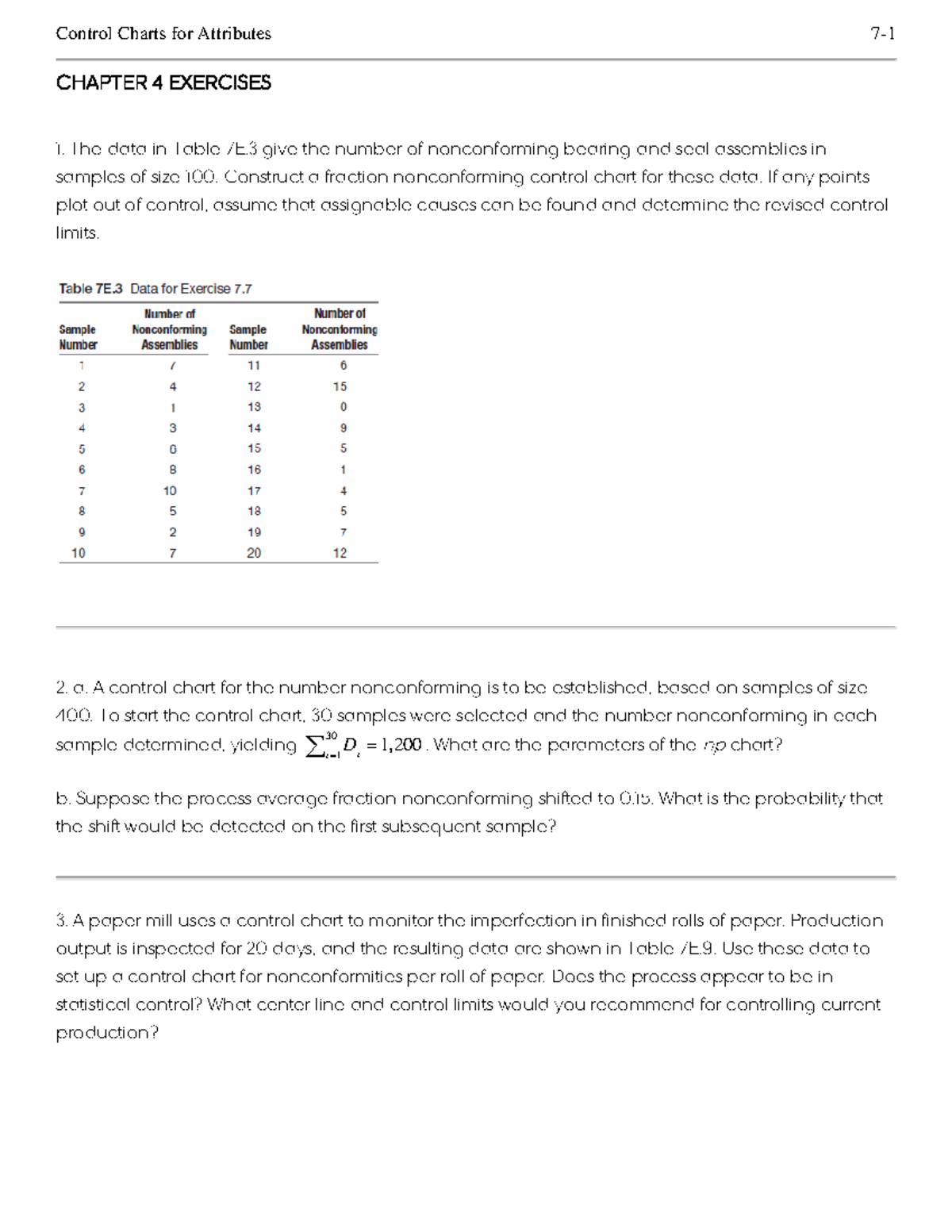 Control Charts for Attributes: CH 4 Exercises and Solutions - Studocu