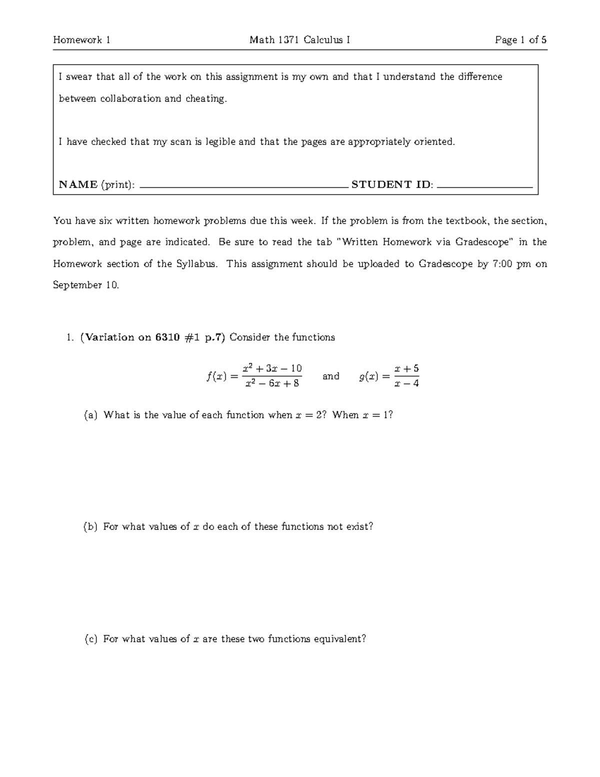 MATH 1371 Homework 1 - Calculus I Assignment Details - Studocu