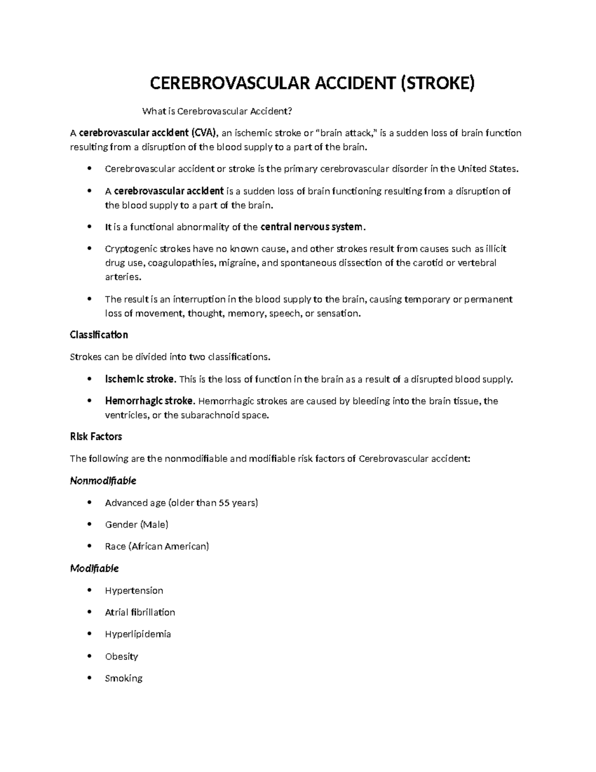 CEREBROVASCULAR ACCIDENT (CVA): Understanding Stroke Mechanisms and ...