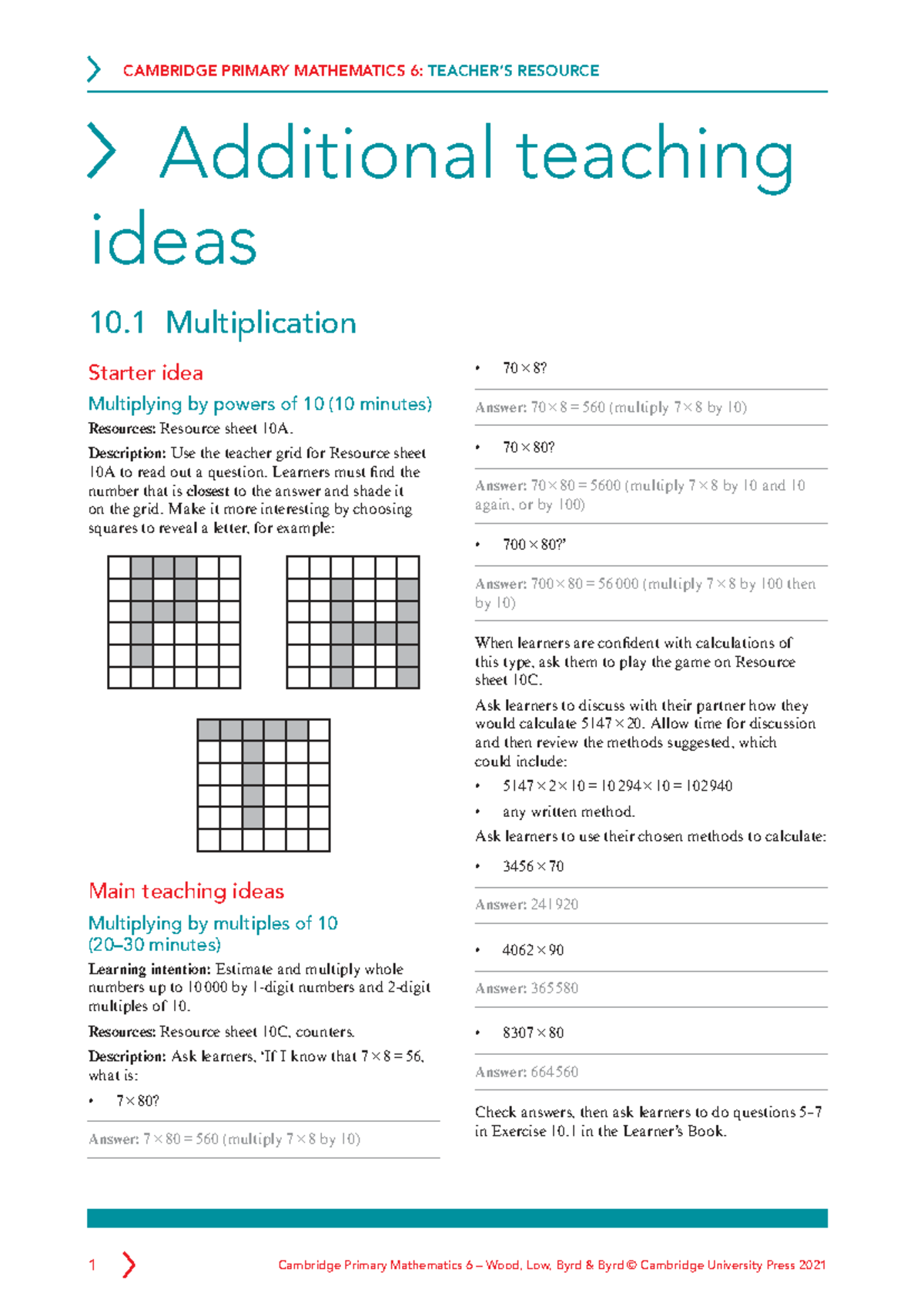 CAMBRIDGE PRIMARY MATHEMATICS 6: RESOURCE Teaching Ideas for ...