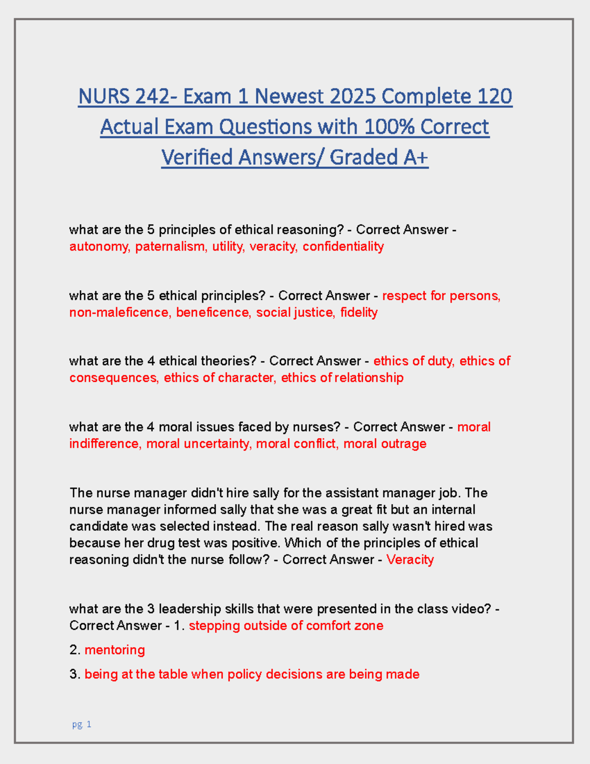 NURS 242 - Questions and Correct Verified Answers - NURS 242- Exam 1 ...