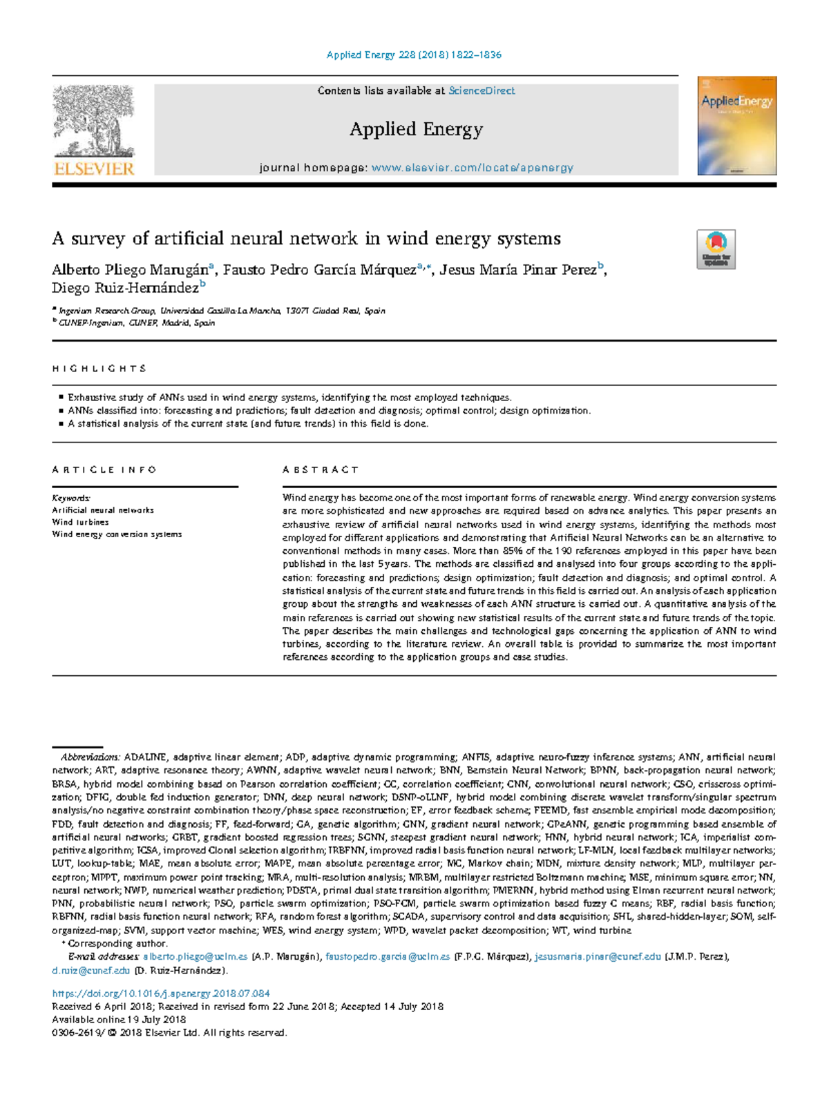 A Survey of Artificial Neural Networks in Wind Energy Systems (ENG 228 ...