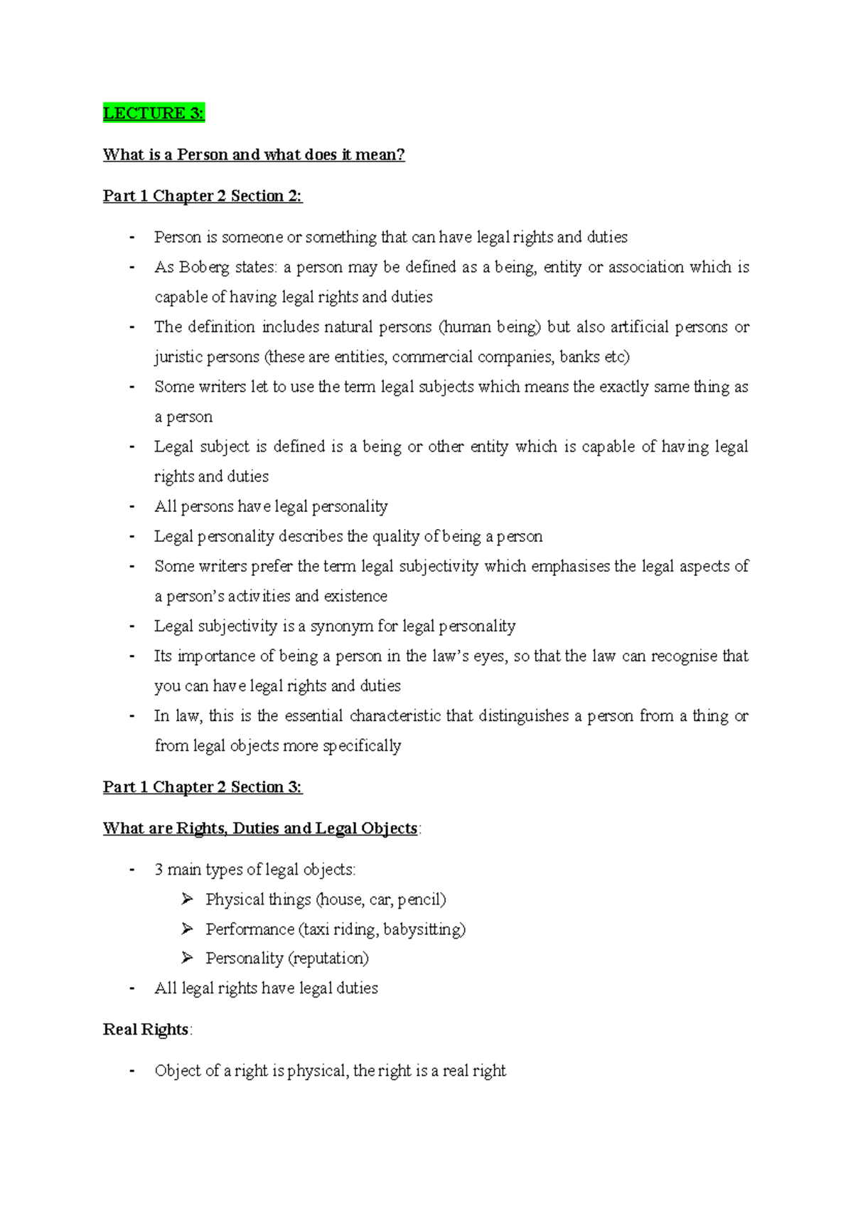 LECTURE 3: Birth and Legal Personality Notes - Understanding Rights ...