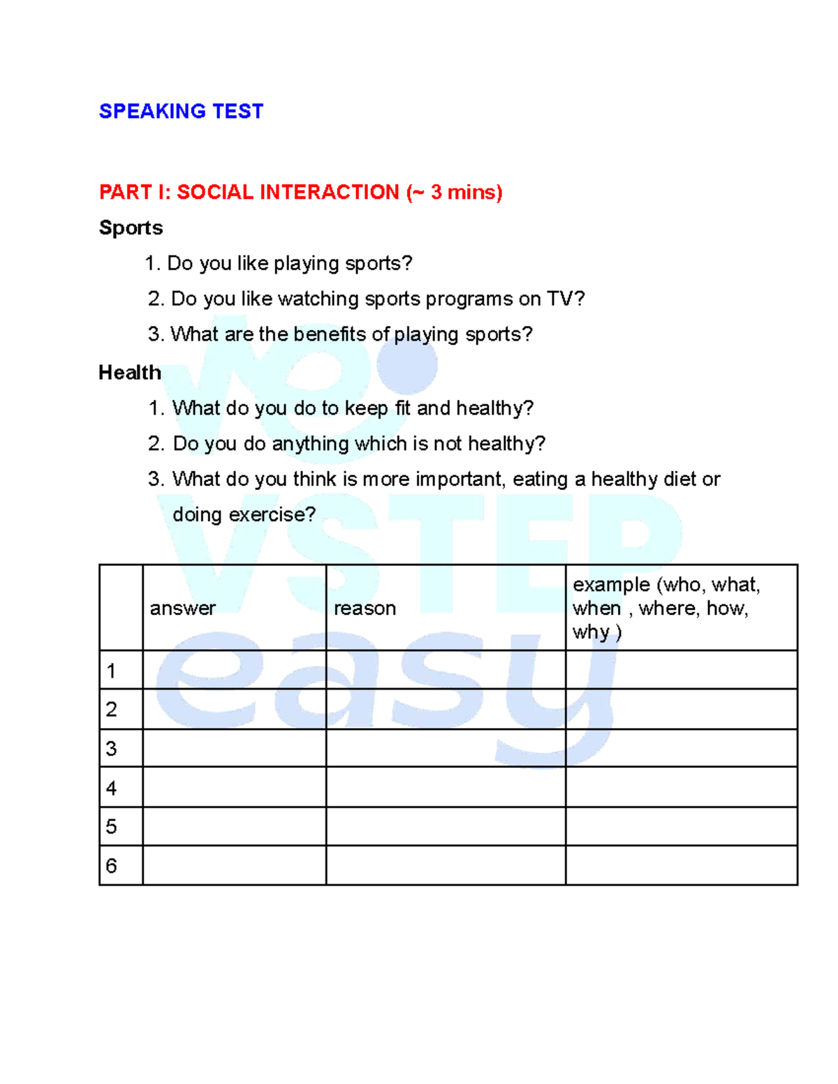 SPEAKING TEST PART I & II: SOCIAL INTERACTION & SOLUTION DISCUSSION ...