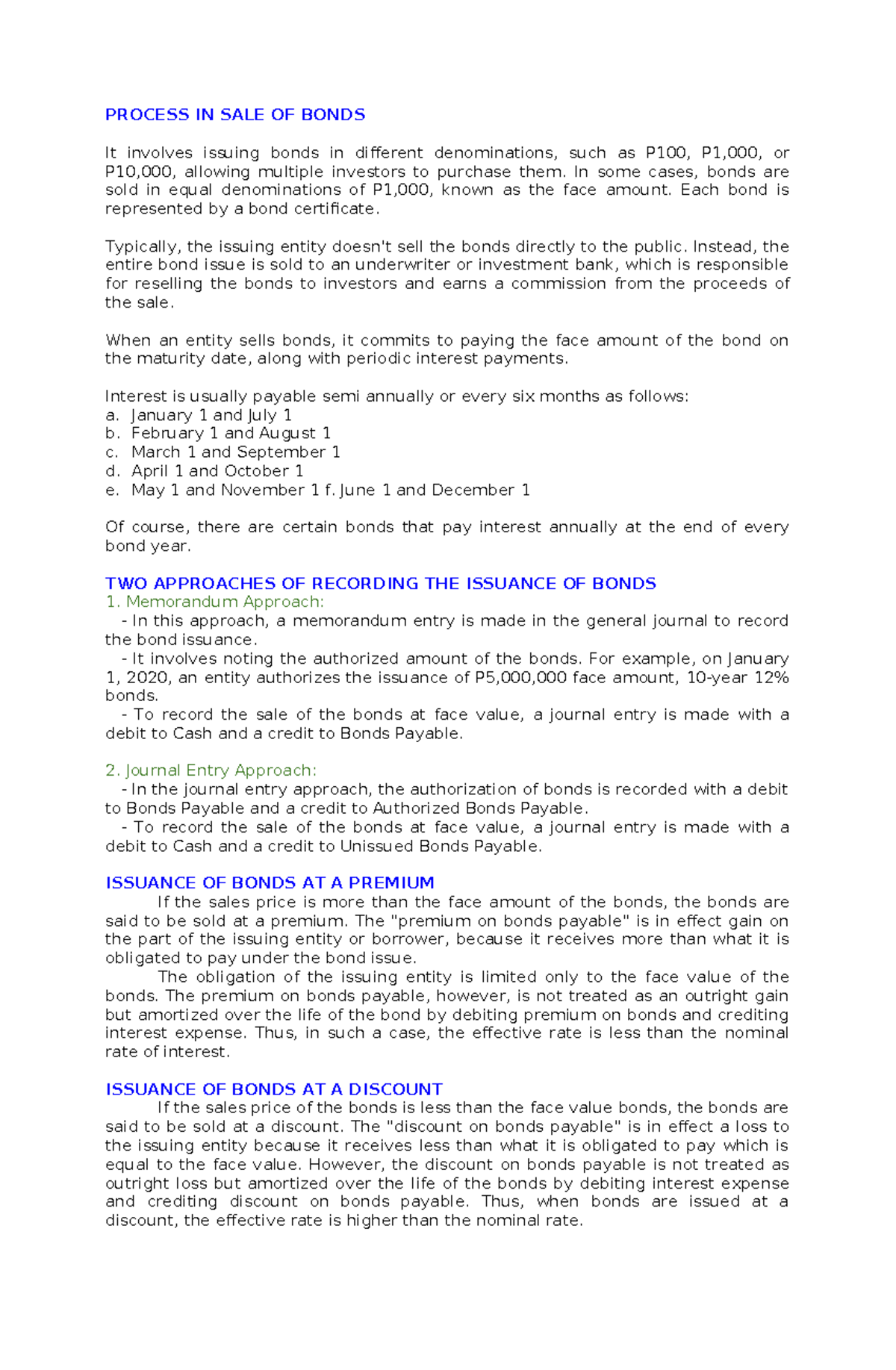 PROCESS IN SALE OF BONDS - 103 Study Notes for IA3 - Studocu