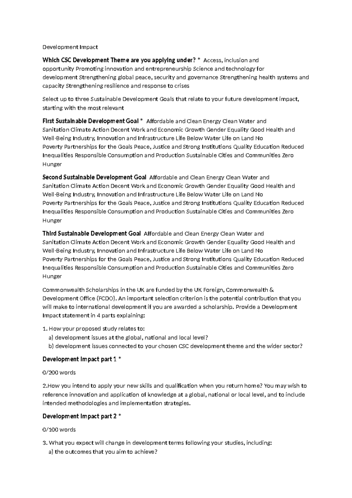 CSC Commonwealth Scholarship Application: Development Impact Statement ...
