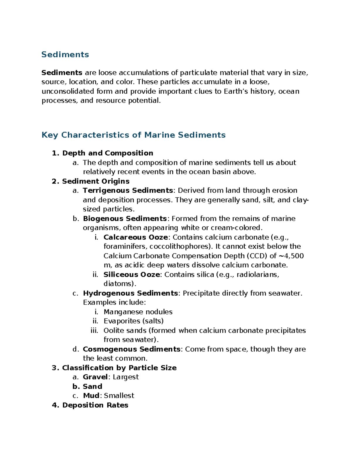 Chapter 5 Notes: Understanding Marine Sediments and Their ...
