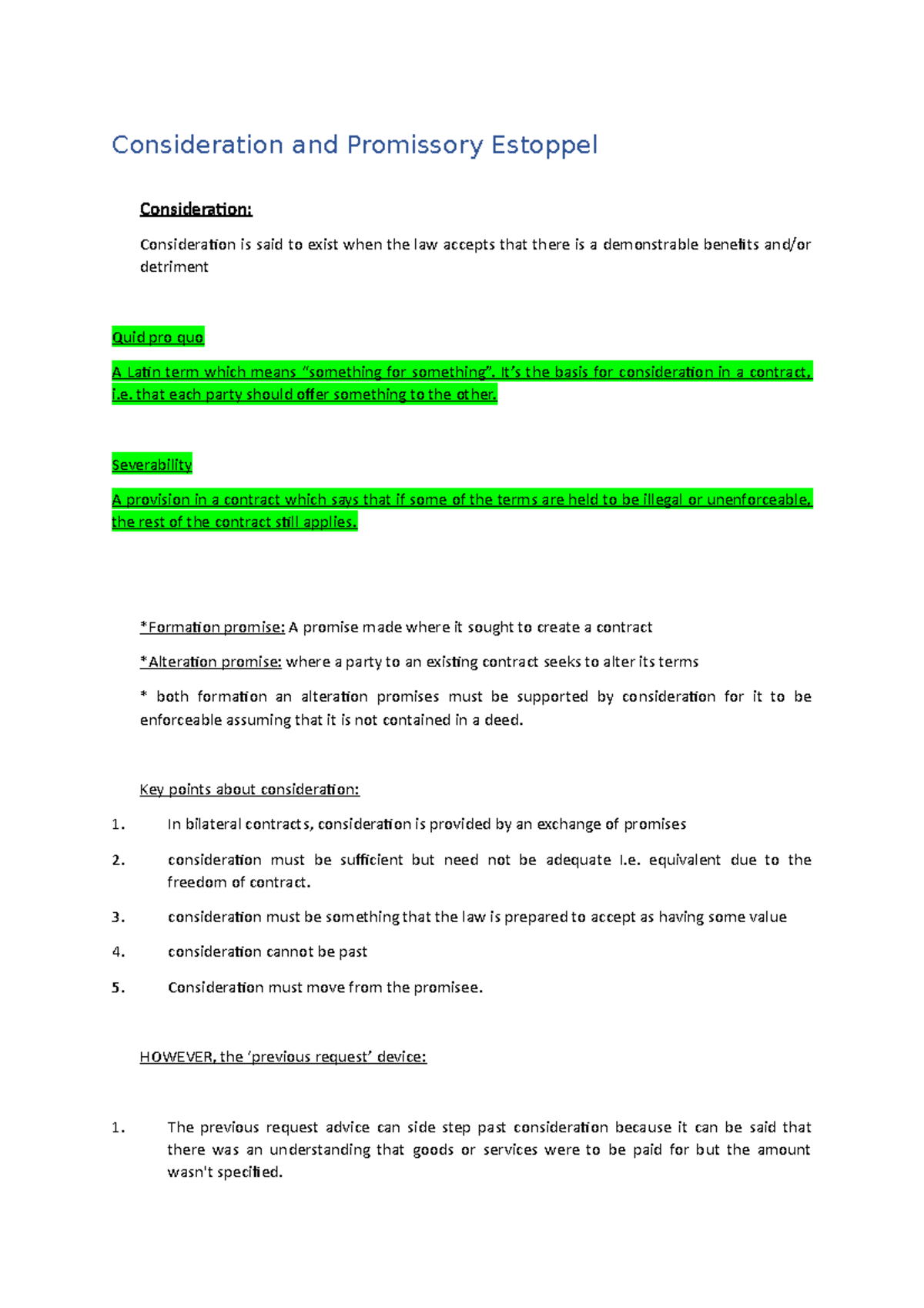 Contract Law - Consideration and Promissory Estoppel - Consideration ...
