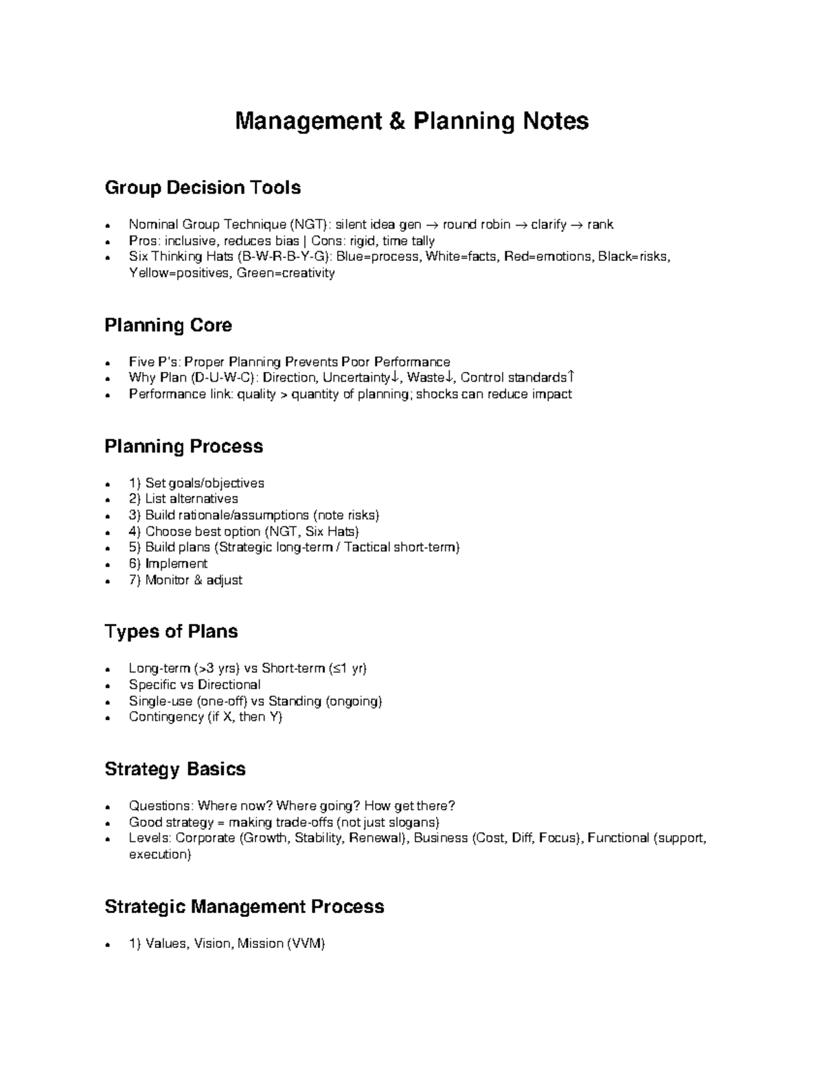 Management & Planning Notes: Group Decision Tools & Strategies (MGT 101 ...