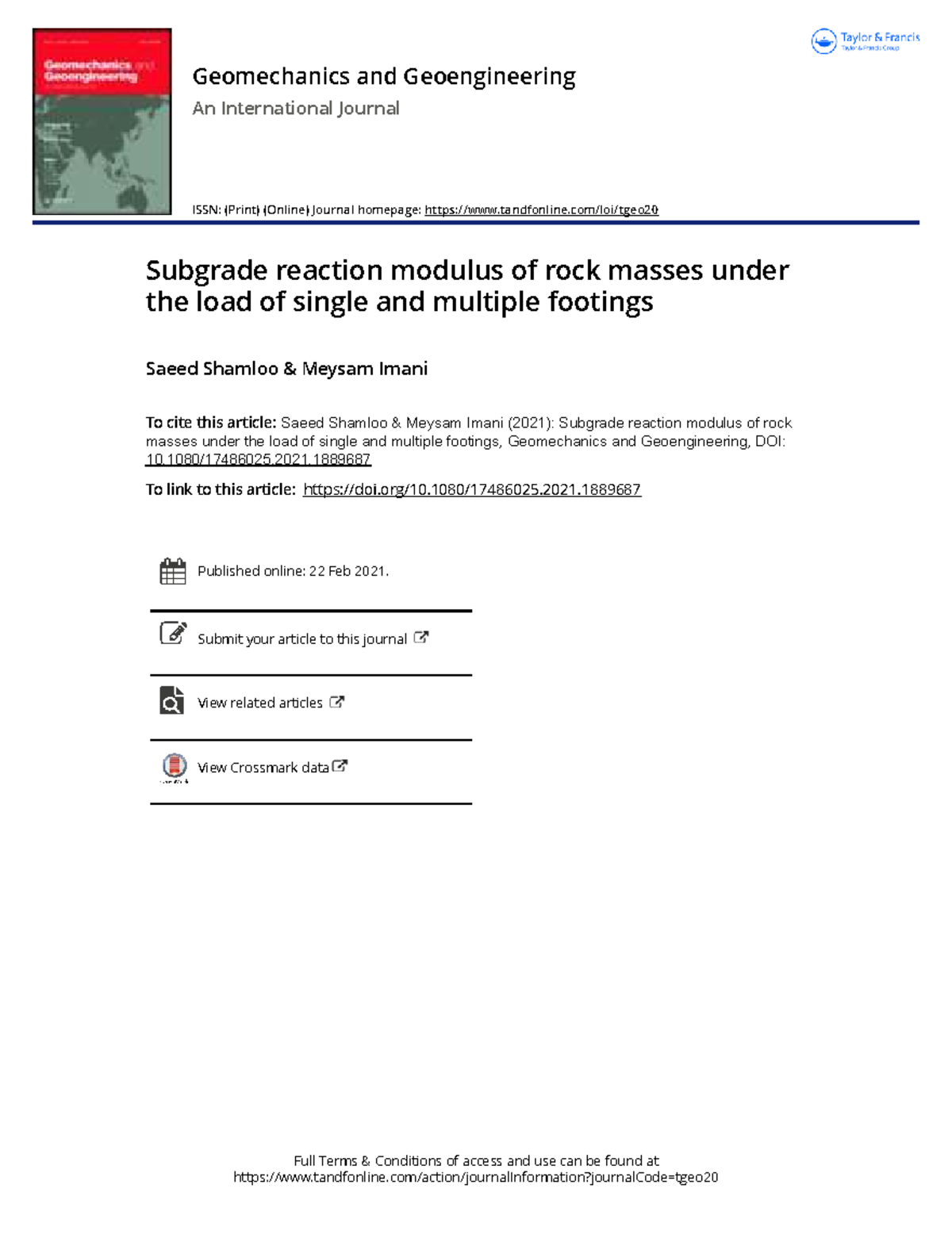 Subgrade Reaction Modulus of Rock Masses under Single & Multiple ...