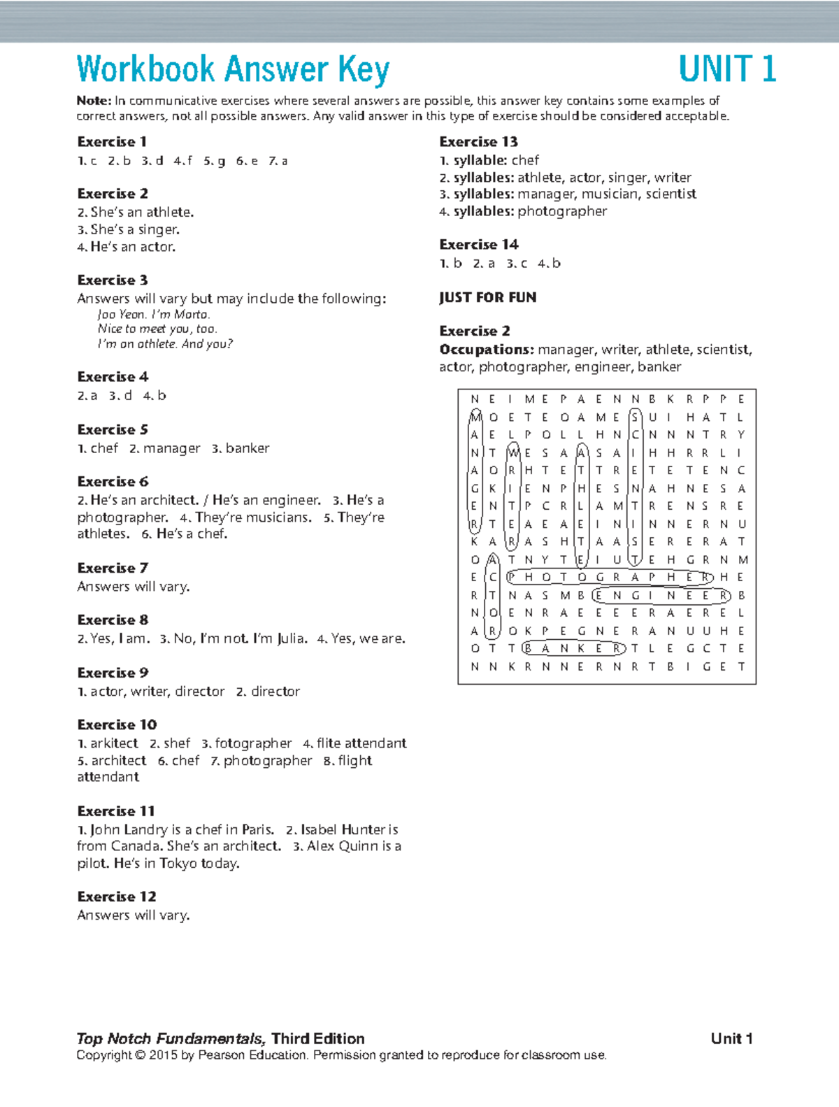 Unit 1-13 Workbook Answer Key for Top Notch Fundamentals - Studocu