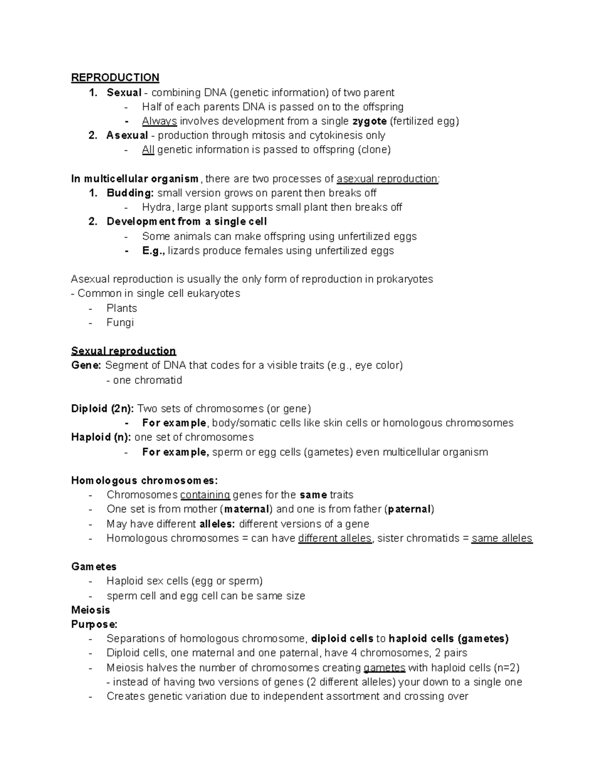 Reproduction (BIO101) - Comprehensive Final Exam Notes - Studocu
