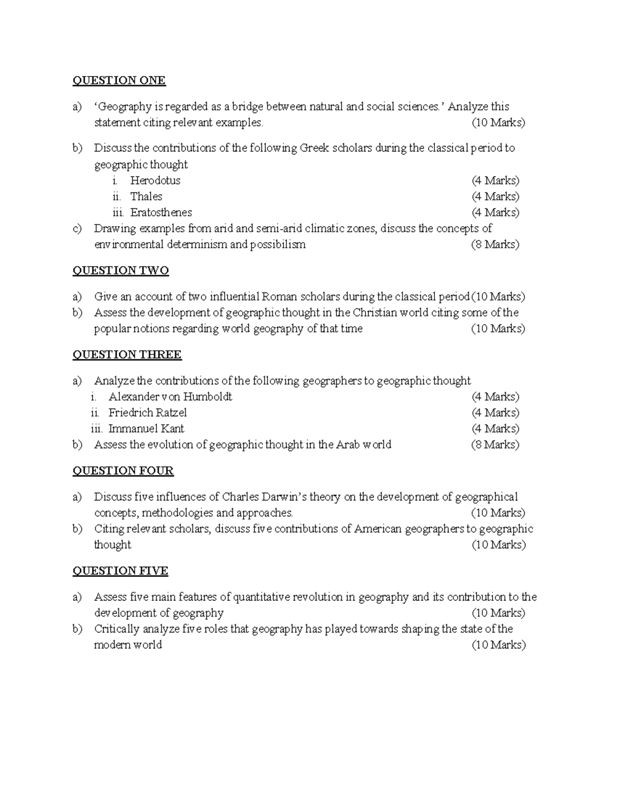 GEO 222 Sample Questions: Geographic Thought & Influential Scholars ...