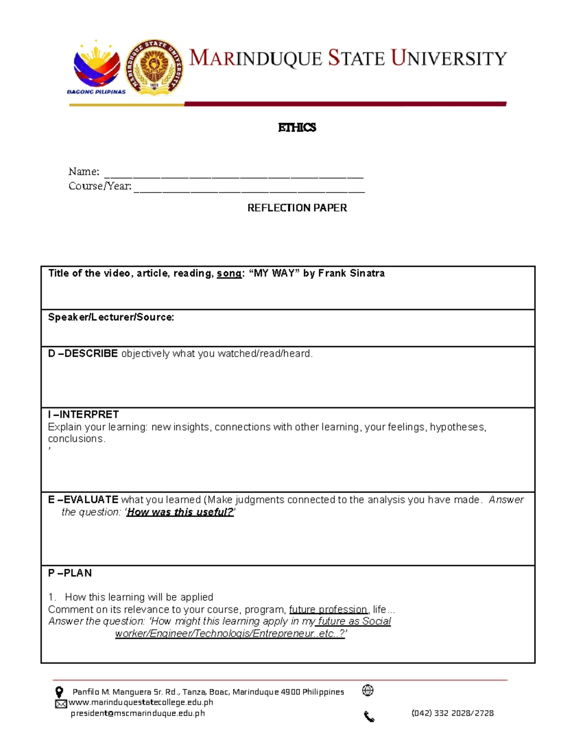 REFLECTION PAPER: UNDERSTANDING THE SELF ASSESSMENT Activity 5 - Studocu