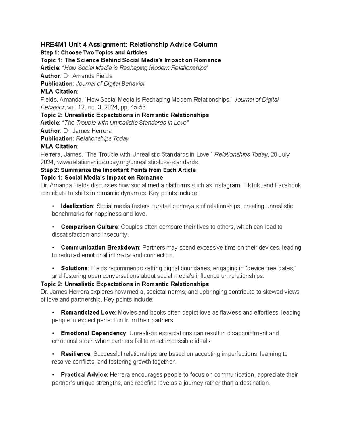 HRE4M1 Unit 4 Assignment: Relationship Advice Column Insights - Studocu