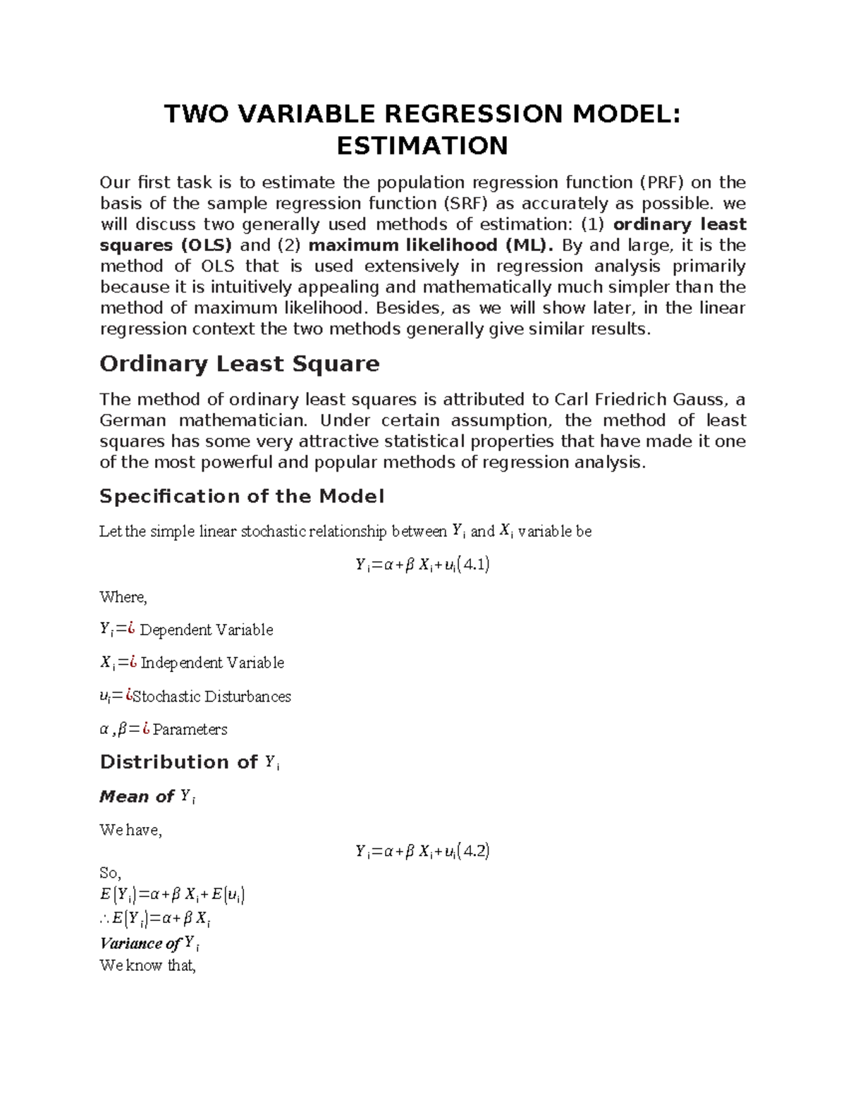 UNIT 4 - Econometrics: Two Variable Regression Model and OLS Estimation ...