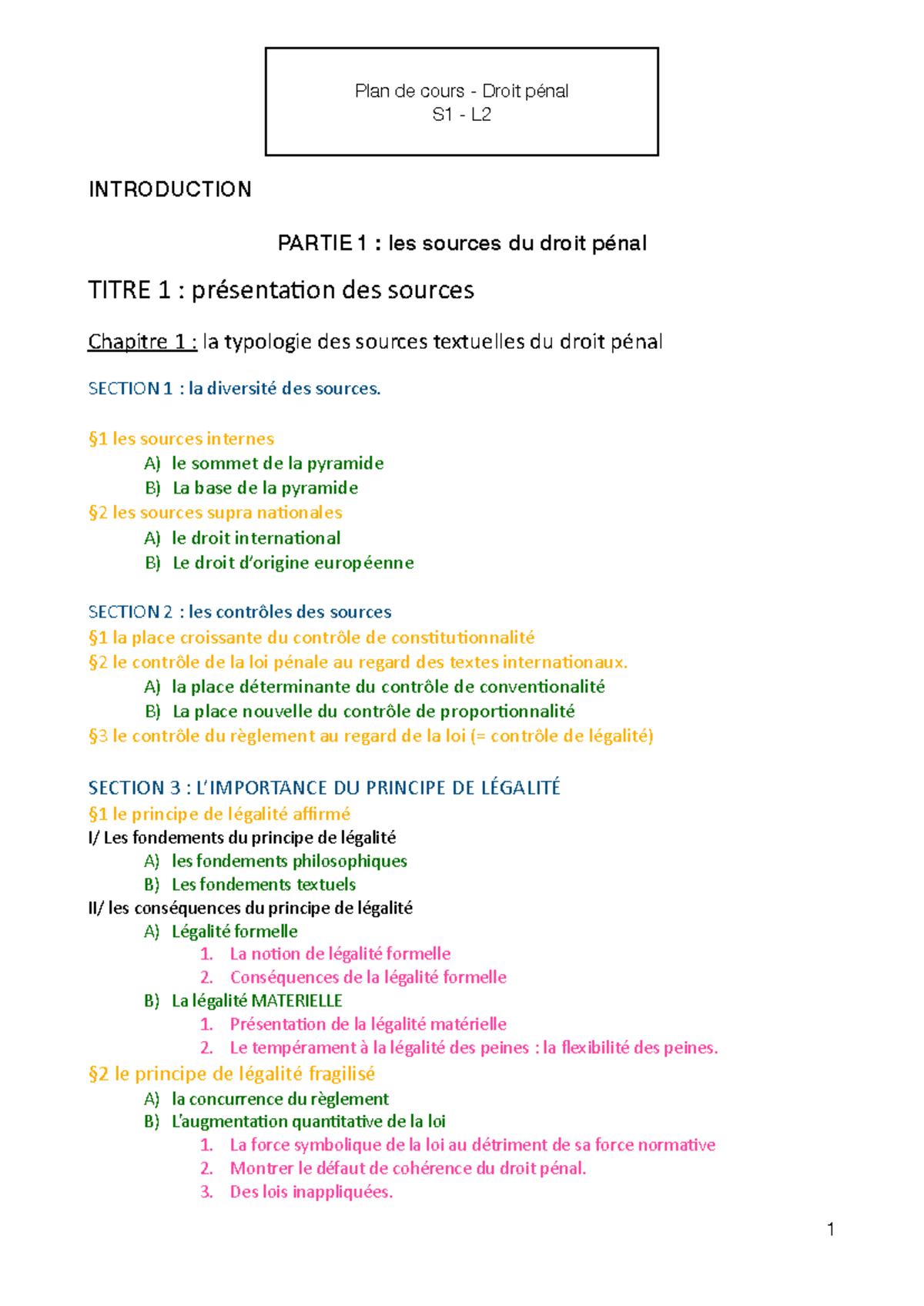 Plan droit pénal - INTRODUCTION PARTIE 1 : les sources du droit pénal ...