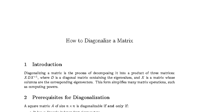 Matrix Diagonalization Process: A Comprehensive Guide - Studocu