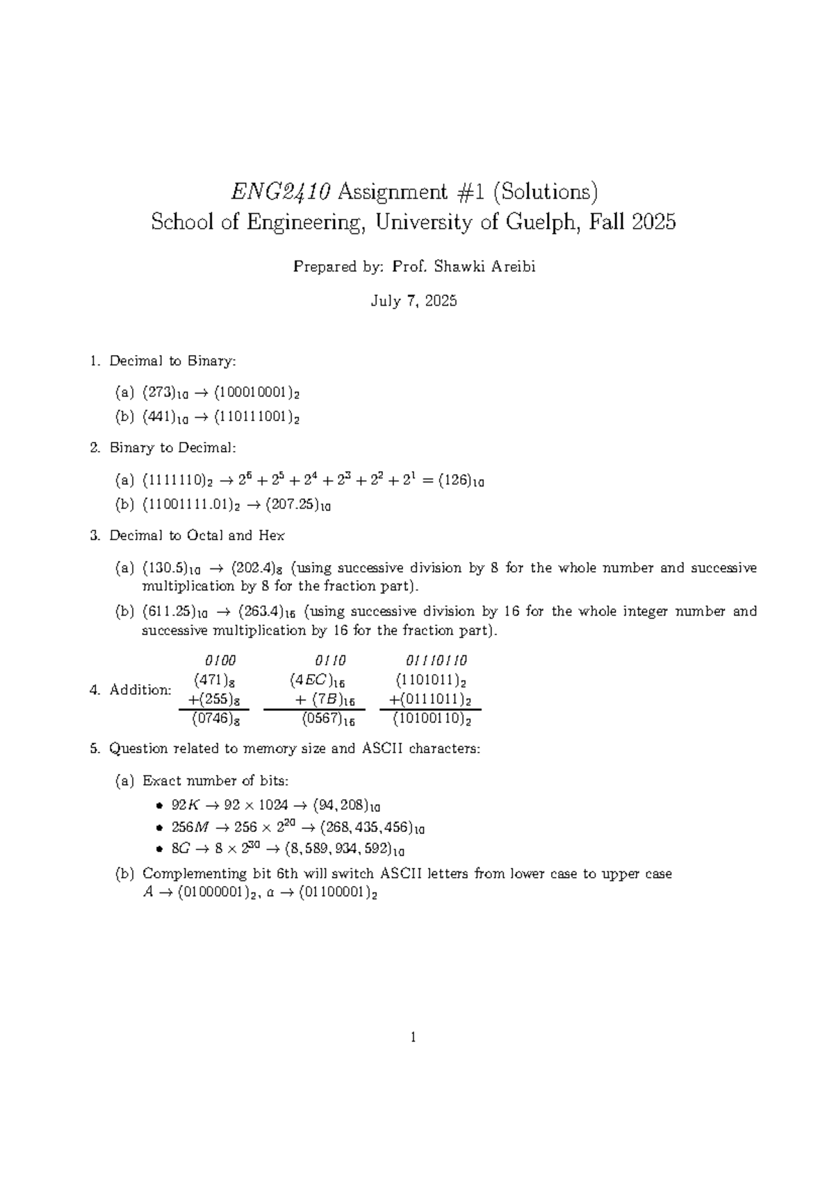 ENG2410 Assignment 1 Solutions - Fall 2025 - Studocu