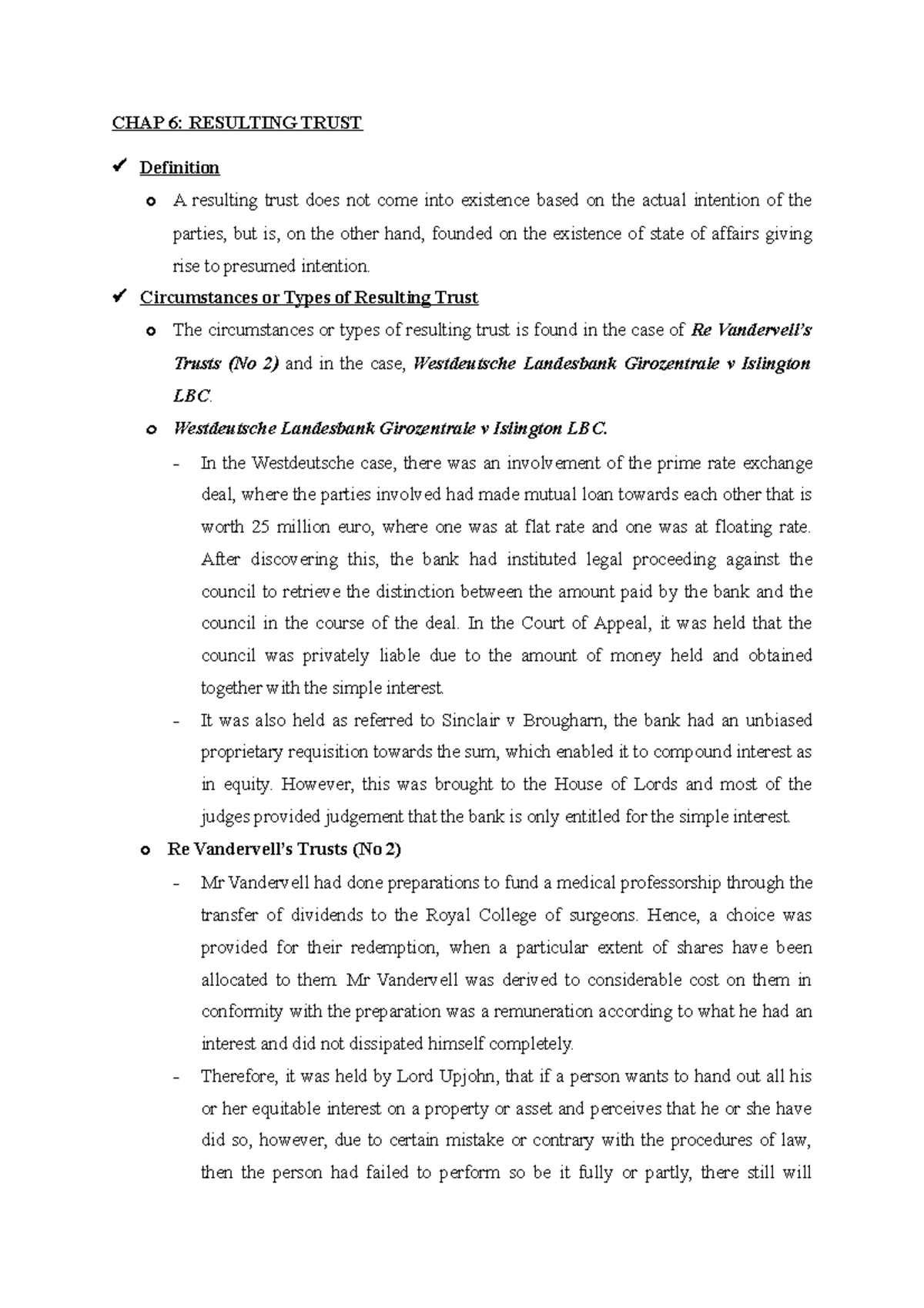 CHAP 6 Notes on Resulting Trusts and Their Legal Implications - Studocu