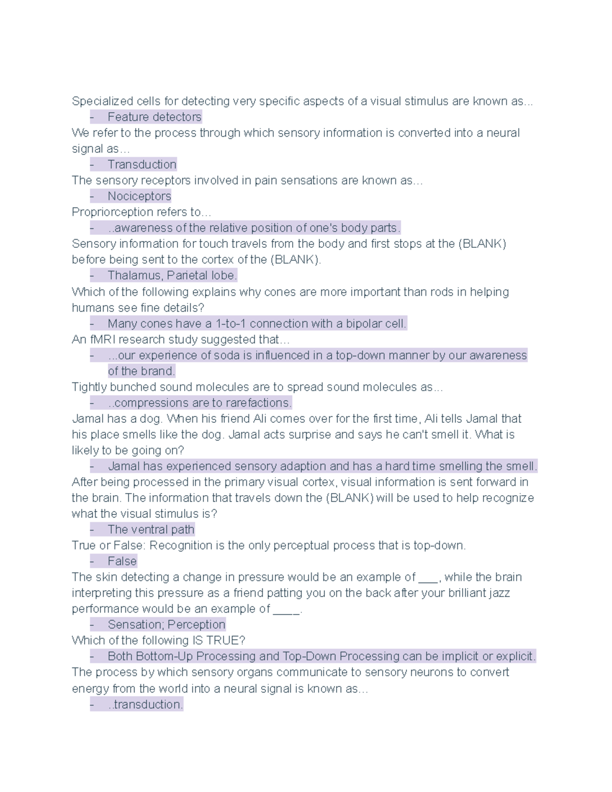 Psych 202 Exam 2 Study Guide: Sensory Processes and Perception - Studocu